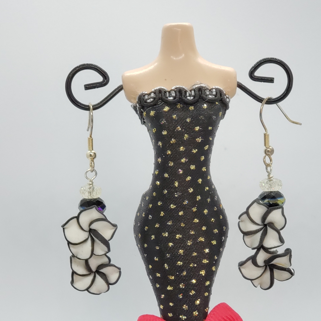 Black And White Fimo Flower Earrings
